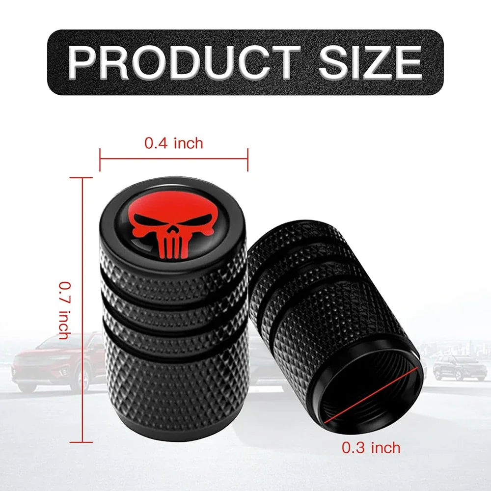 4-Pack Skull Tire Valve Stem Caps – Aluminum Car Wheel Decor
