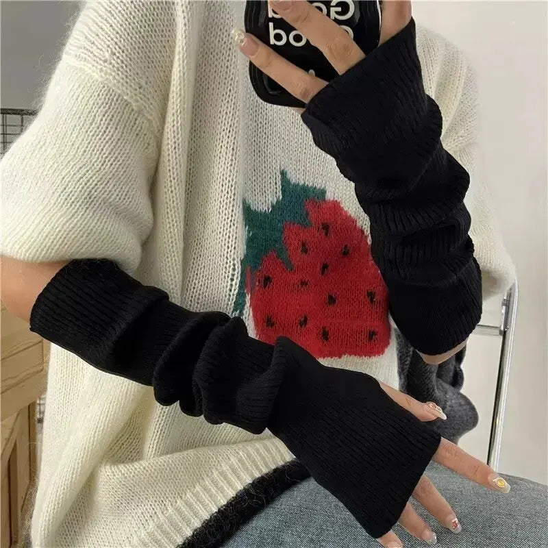 Y2K Fingerless Mittens Women Knitted Gloves Cosplay Anime Gloves Winter Arm Warmers Punk Gothic Harajuku Knit Mitten Arm Sleeves Zpaxo