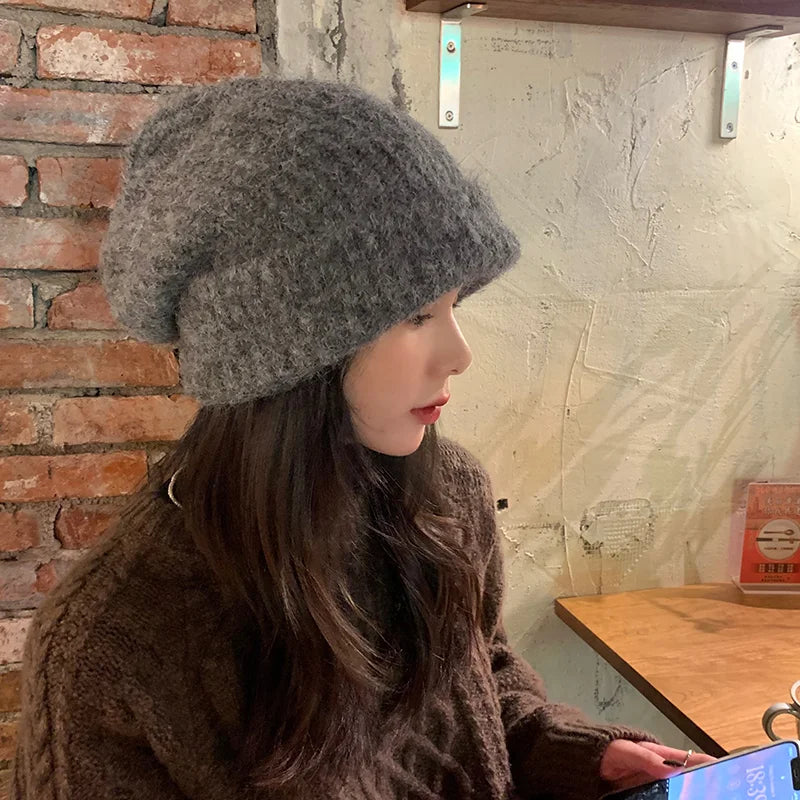 Unisex Winter Knit Beanie – Slouchy Solid Color Pile Hat