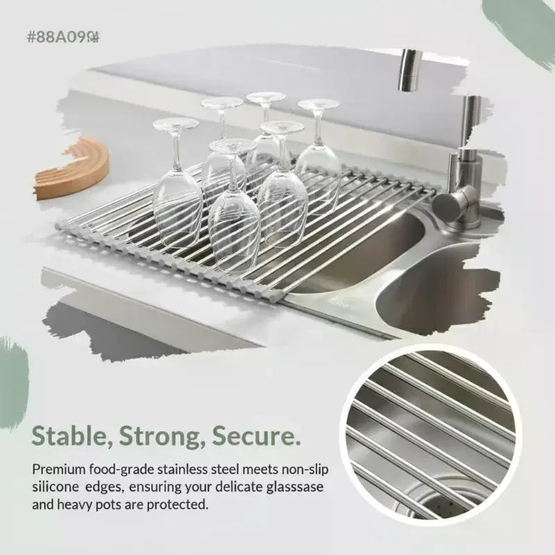 Roll-Up Stainless Steel Dish Drying Rack – Foldable Drain Mat Dish Drying Rack Zpaxo