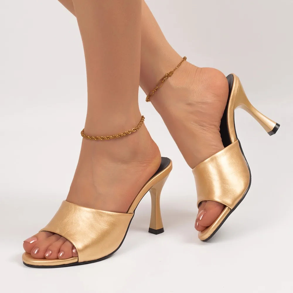 Summer Stiletto Heels Women Slippers Concise Slip Open Toe Dress