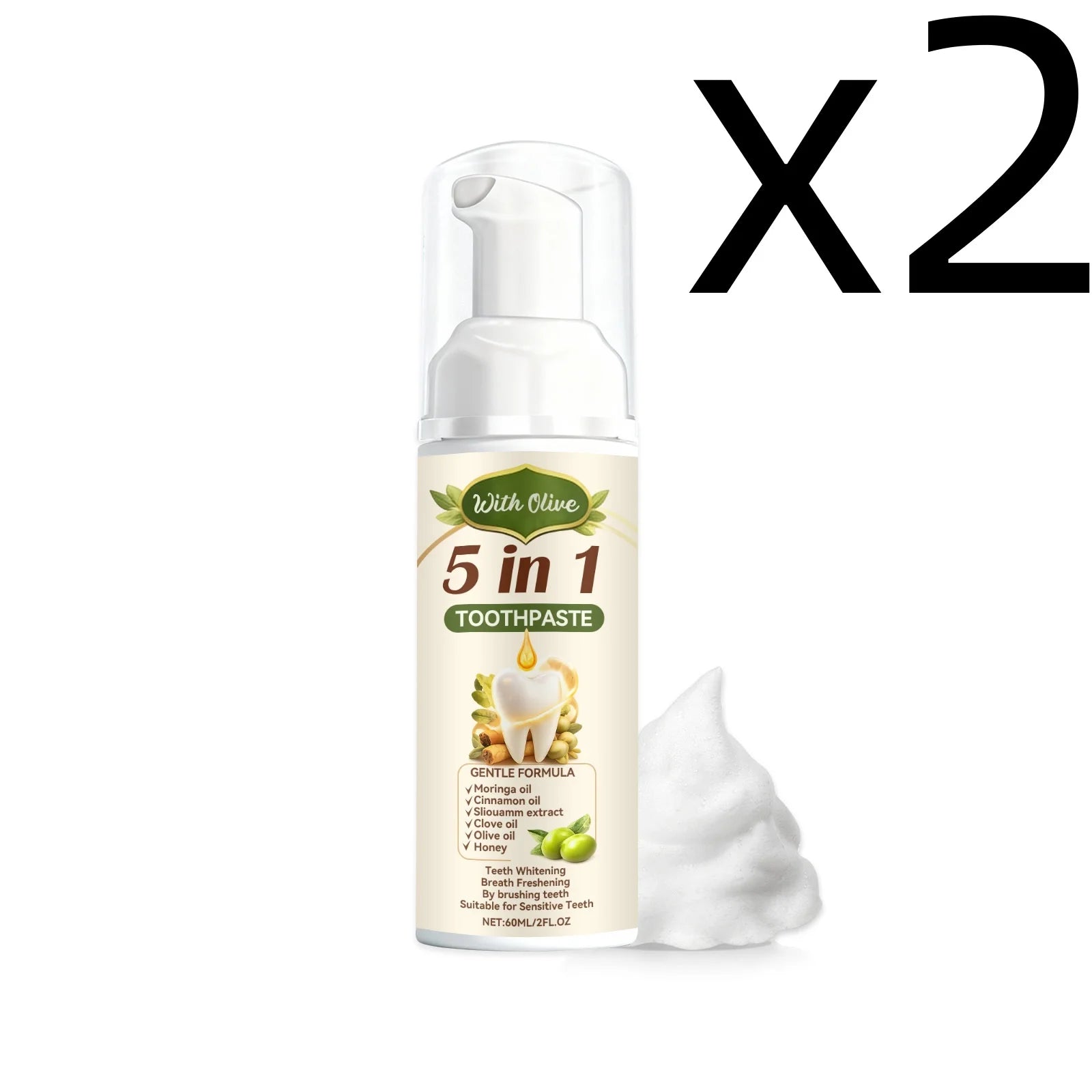 Olive Teeth Clean Toothpaste Mild Foaming Deep Cleaning Offer Oral Health Environment Keep Freshness Breath Portable Toothpaste Zpaxo 60ml X 2PCS