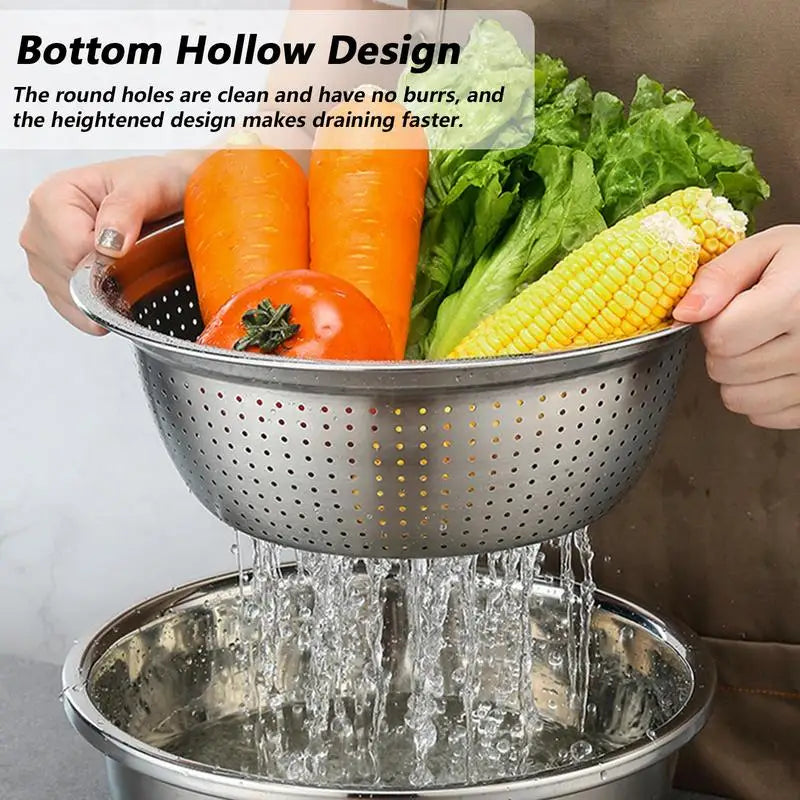 Colander Strainer Set, Salad Spinner Fruit Vegetable Rice Washing Strainer Basket Bowl, Rice Rinser Food Graters with Container Zpaxo