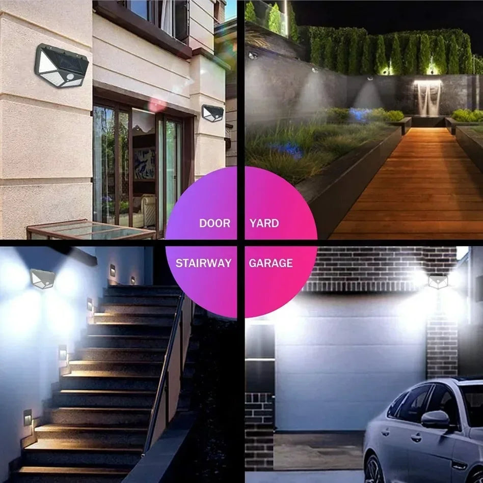 100LED Solar Wall Light – PIR Motion Sensor IP65 Outdoor Garden