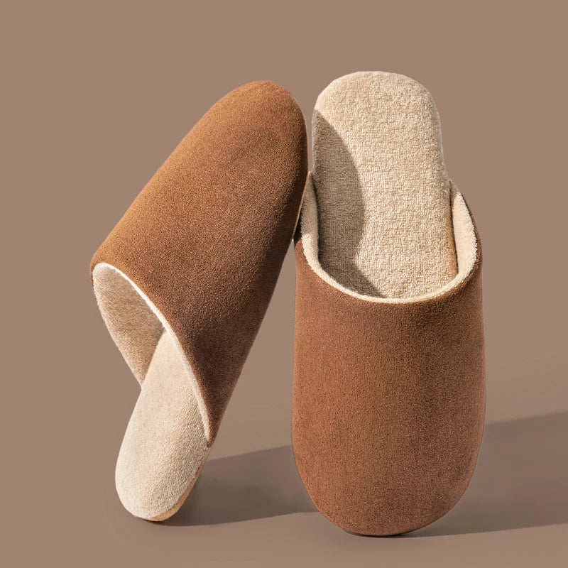 Autumn Winter Simple Suede Slippers Men Non-slip Indoor Bedroom Floor Zpaxo Coffee 40-41