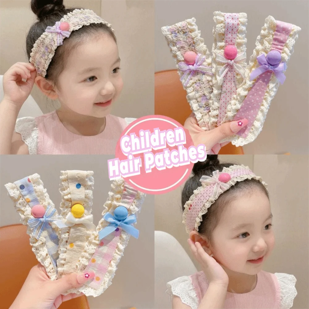 Sweet Floral Pattern Children Hair Patches Wide-edged Lace Bangs Patches with Magic Tape Closure Girls Headband Hair Accessories Zpaxo