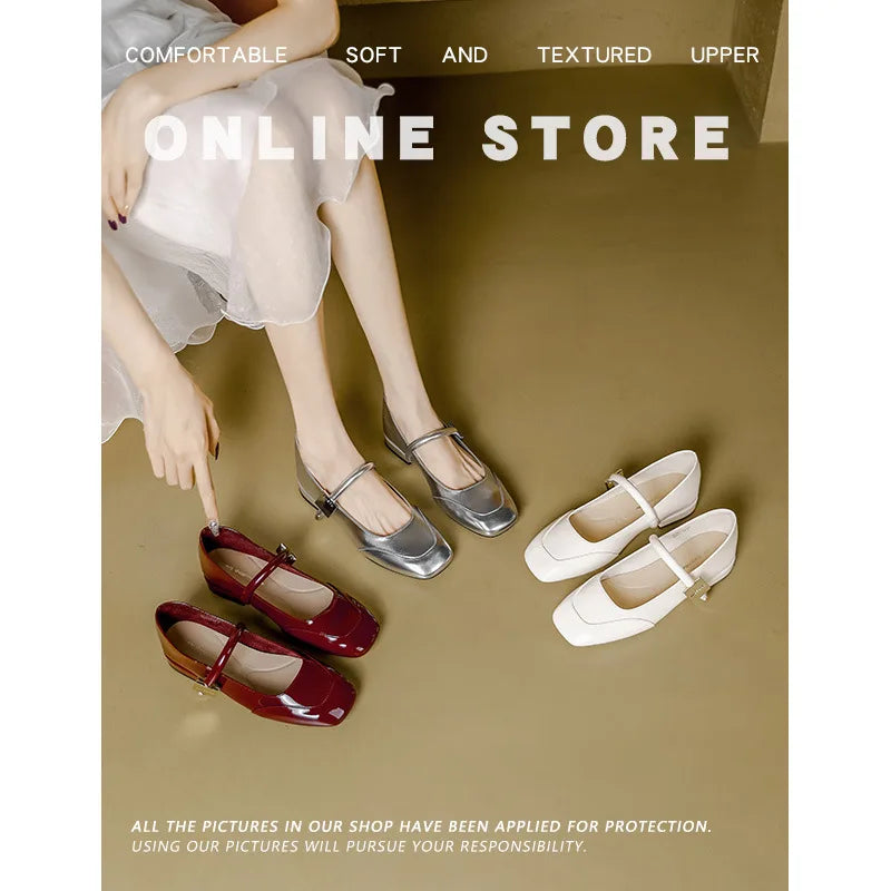 Flat Shoes for Women Spring and Autumn New Silver Mary Jane Shoes Square Toe Loafers Women Ladies Shoes plus size 40 Zpaxo