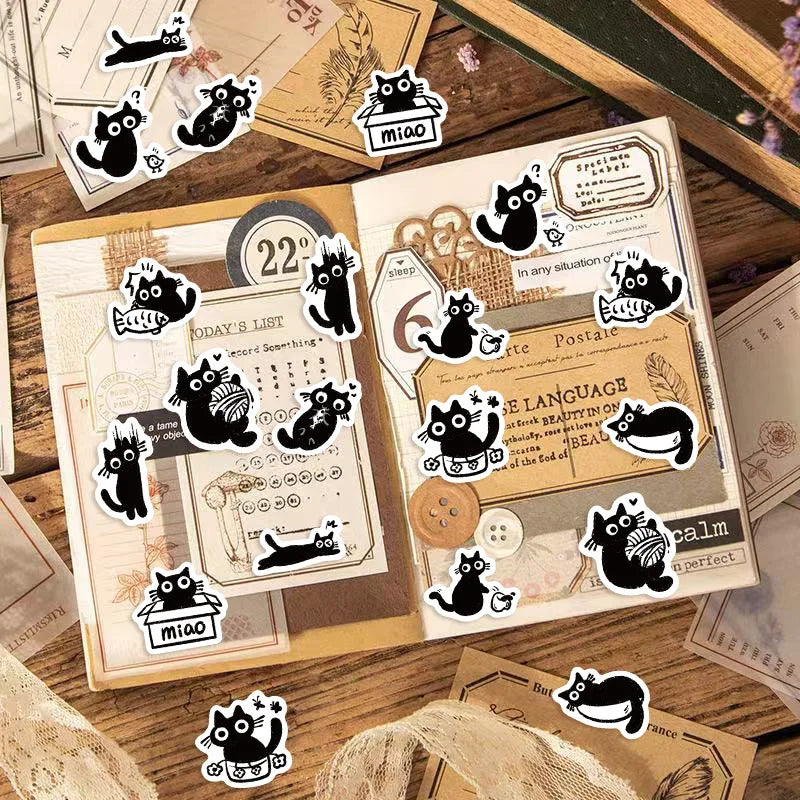 500PCS/Roll Cartoon Black Cat Graffiti Roll Stickers Pack Gift Sealing Stickers Decorative Luggage Notebook Waterproof Sticker Zpaxo