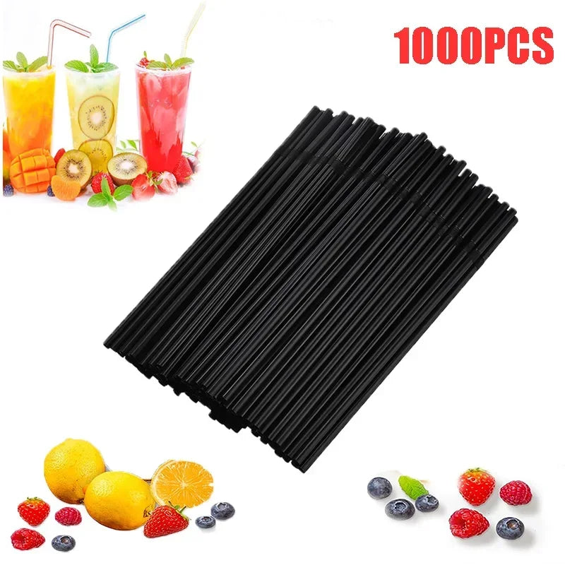 Disposable Plastic Curved Drinking Straws Reusable Child Straw for Drinks Colorful Drinking Tube Multi-time Straw Party Supplies Zpaxo 1000PCS-Black