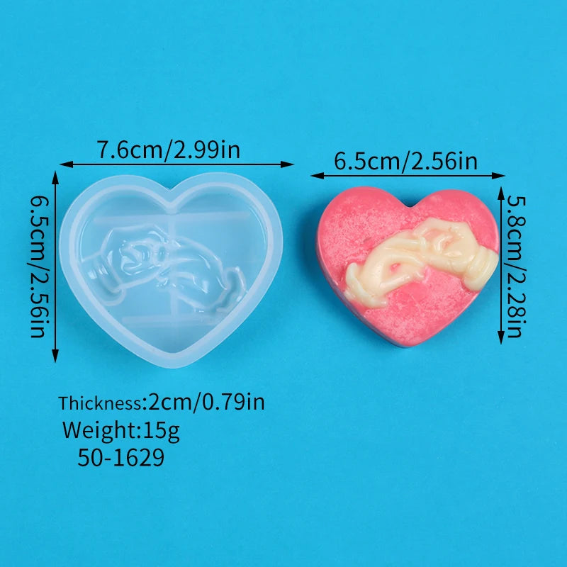 3D Hand in Hand Heart Candle Silicone Mold for Wedding Proposal DIY Handmade Soap Soap Clay Wax Craft Valentine's Day Gift Zpaxo 60-1629