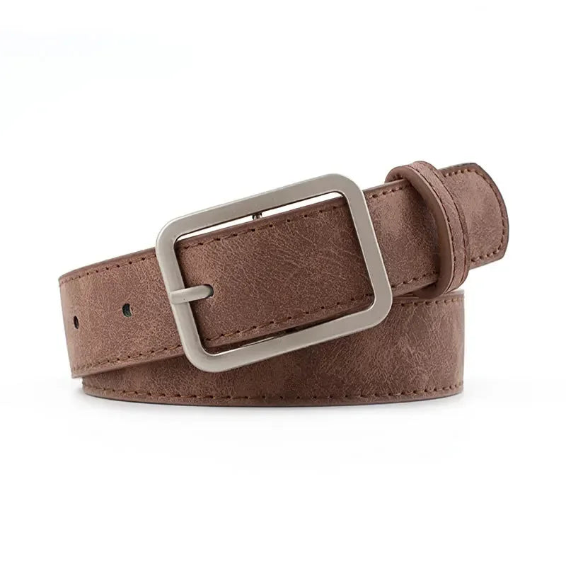 Fashion Square Pin Buckles Belts Women Silver Buckle Leather Jeans