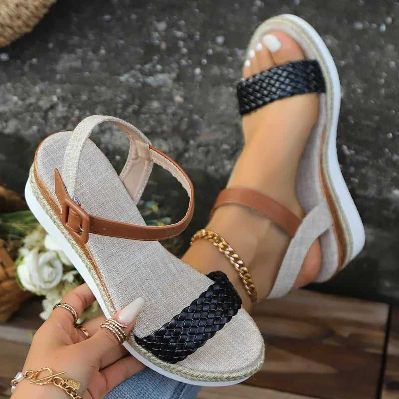 Woven Ankle Strap Wedge Heels Sandals Woman Fashion Braided Open Toe Zpaxo