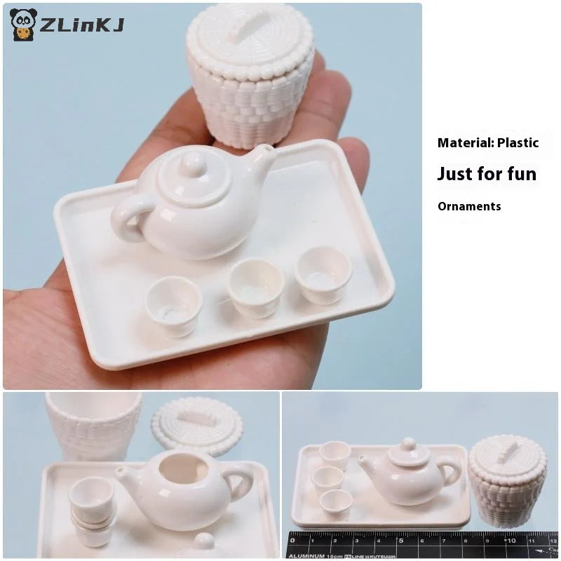 ▶1 Set Dollhouse Scene Accessories Simulation Tea Kit Model Tea Pot Cup Tea Table Decoration Collectible Room Ornament Zpaxo