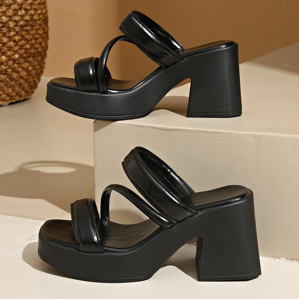 Elegant Women Platform Slippers Soft PU 2025 Summer Peep Toe Thick