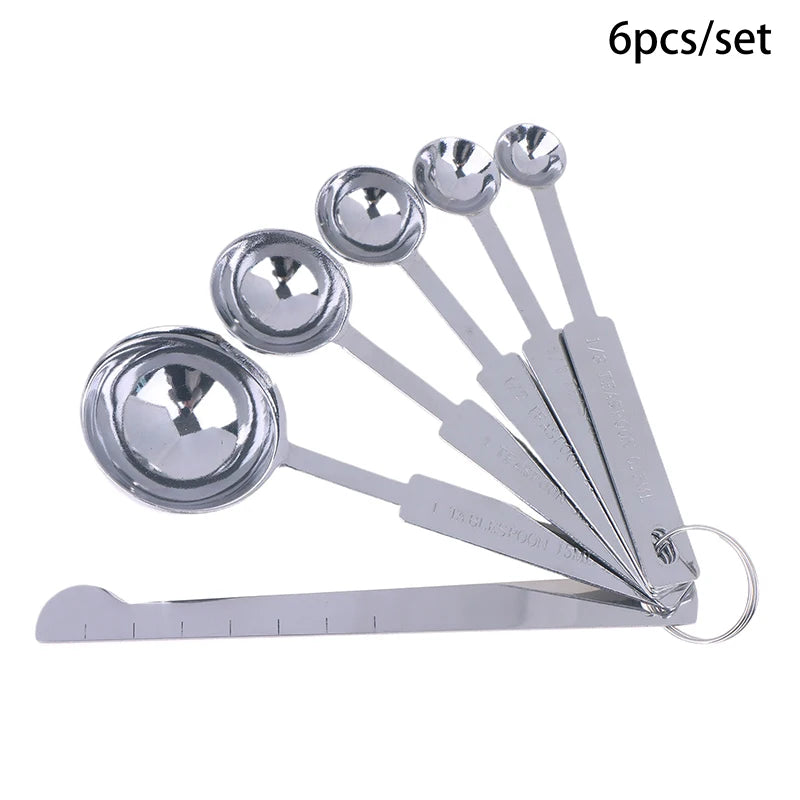 5/6Pcs Measuring Spoons Stackable Kitchen Measuring Spoon Set Stainless Steel Measuring Scoops Set Kitchen Baking Tool Zpaxo 6Pcs