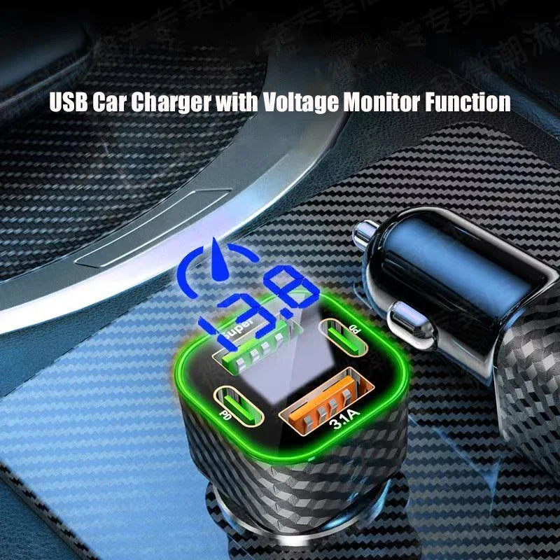 UYUXIO USB C Car Phone Charger Dual PD 1 Voltage Display Fast Charge