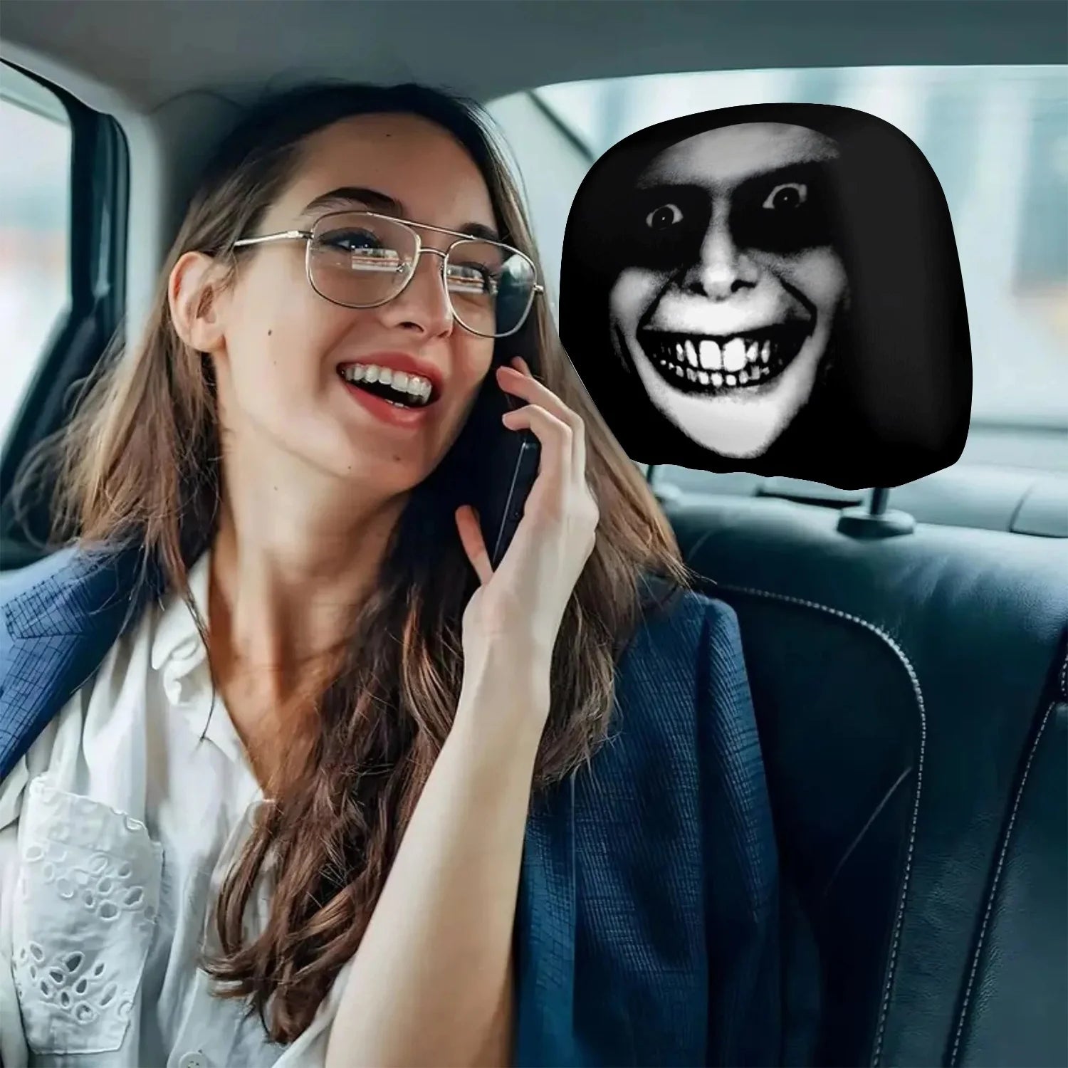 Horror Theme Printed Pattern Car Headrest Protective Cover