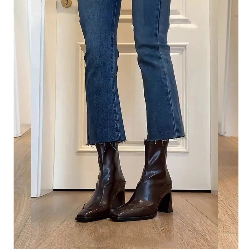 Autumn Vintage Elastic Slim Women Ankle Boots Fashion Soft Leather