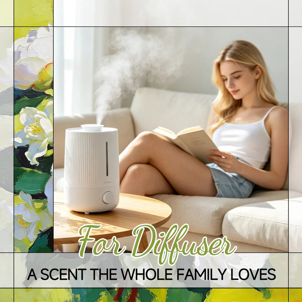 White tea jasmine essential oil is fresh and elegant, with a sweet aroma. Suitable for diffusers and air purifiers. Zpaxo