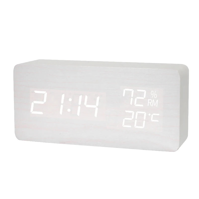 Wooden Temperature Humidity Display Clock Simple LED Silent Desktop Zpaxo G1710A