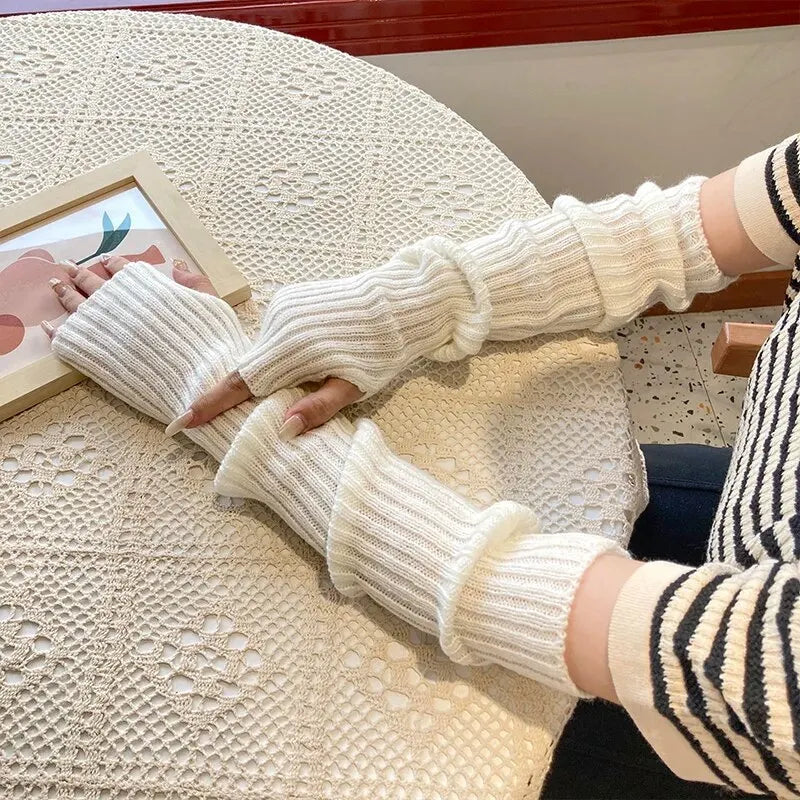 Y2K Fingerless Mittens Women Knitted Gloves Cosplay Anime Gloves Winter Arm Warmers Punk Gothic Harajuku Knit Mitten Arm Sleeves Zpaxo