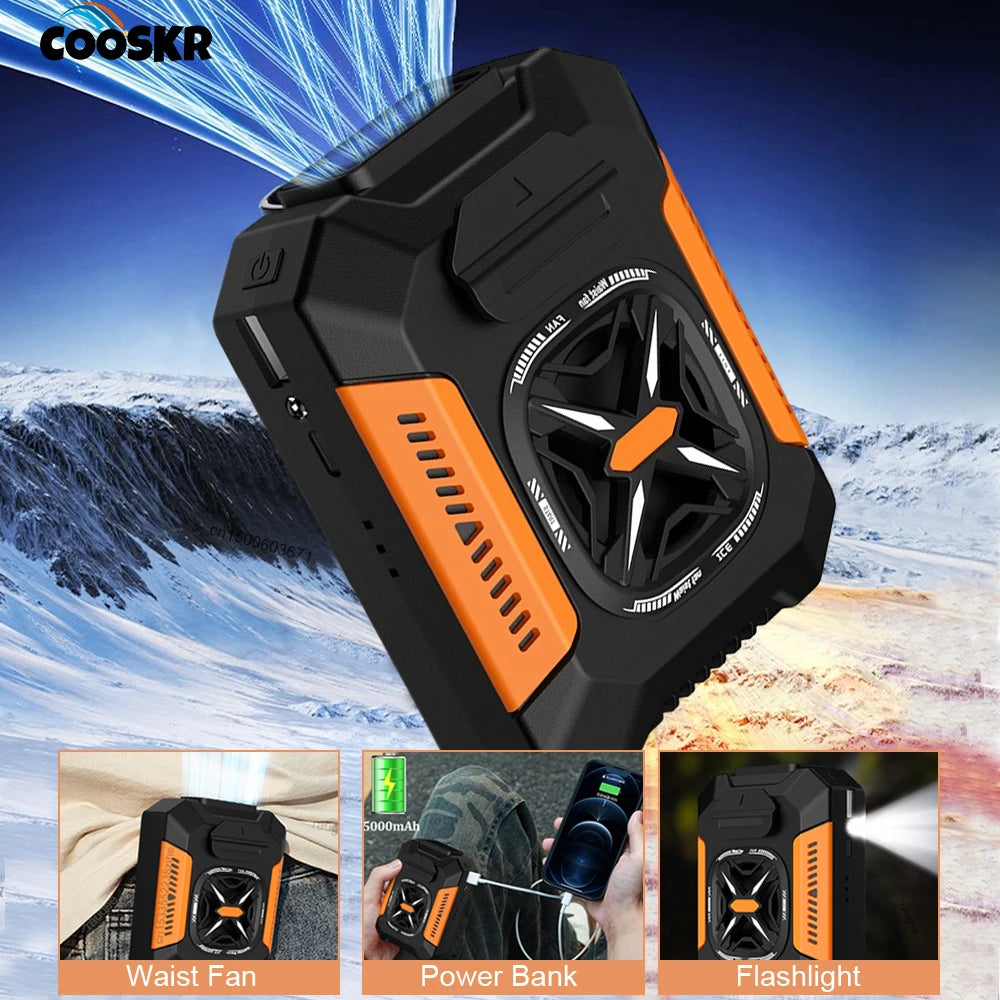 Portable Waist Fan USB Rechargeable Wearable Hanging Neck 3 Speed