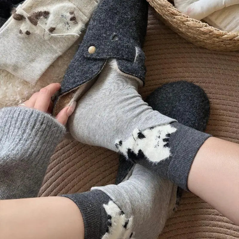 Mid-tube Couple Socks Soft Comfort Durable Sweat-absorbing 3D Cat Zpaxo