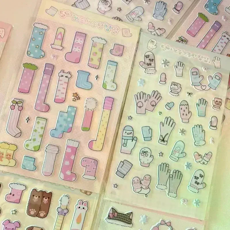 1/4Pcs Winter Socks Gloves Scarves Hats 3D Foam Stickers Creative DIY Handbook Decorative Stickers Cute Laptop Phone Stickers Zpaxo