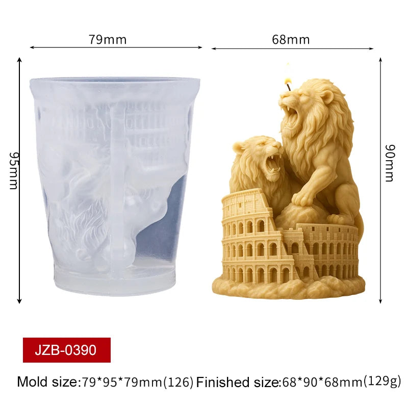3D Wolf Big Ben Indian Elephant Taj Mahal Lion Colosseum Tiger Candle Silicone Mold DIY Soap Aroma Gypsum Craft Mold Home Decor Zpaxo Lion