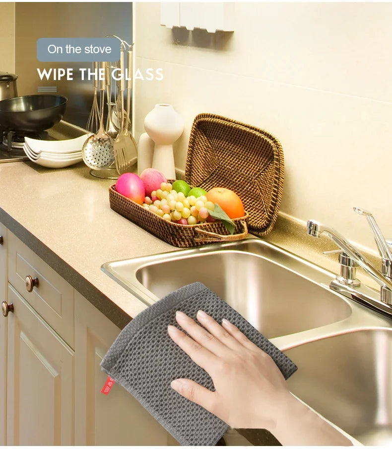 6PCS No Trace Honeycomb Absorbent Dish Tableware Kitchen Rag Towel Glass Cleaning Cleaning Tool Towel Zpaxo