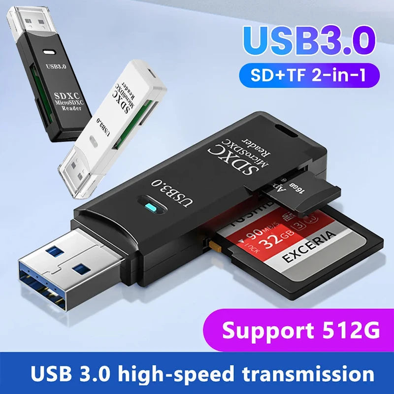 USB 3.0 Card Reader 2 In1 USB To SD Micro SD TF Memory Card Adapter For PC Laptop Accessories Flash Drive High Speed Card Reader Zpaxo