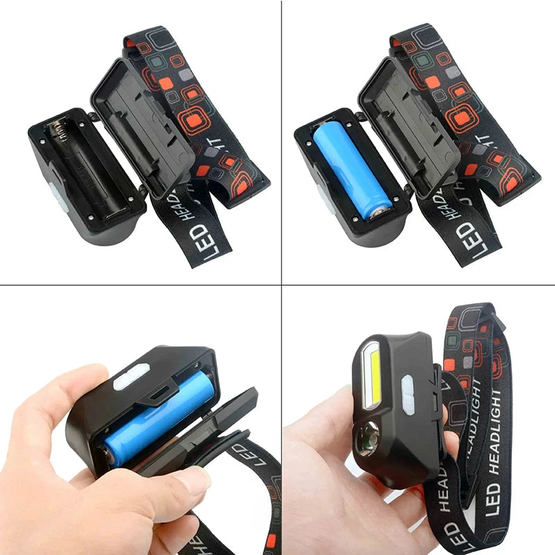 XPE+COB LED Headlamp USB Rechargeable 18650 – 6 Modes