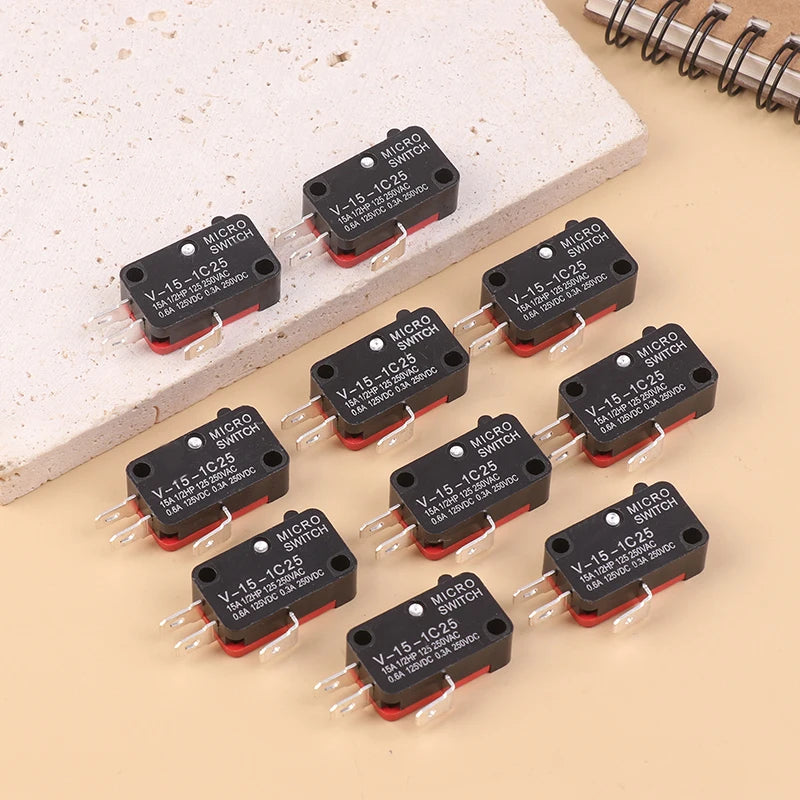 10Pcs Micro Switch V-15-1C25 Silver Point V-15-1C25 Microwave Oven Contact Switch Copper Point Tact Switch Limit Microswitch Zpaxo
