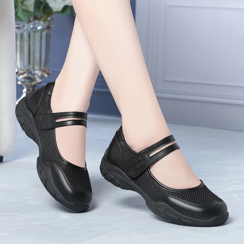 Womens Beige Mesh Mary Jane Sneakers Adjustable Strap Chunky Sole Zpaxo MYQ1136 Black 35 China Mainland