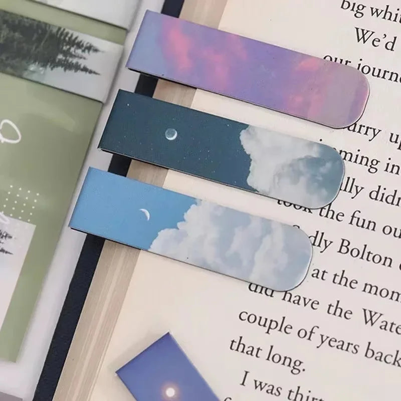 2pcs Fantasy Landscape Bookmarks Kawaii Magnetic Bookmark Book Clips Reading Items Page Holder School Stationery Office Supplies Zpaxo