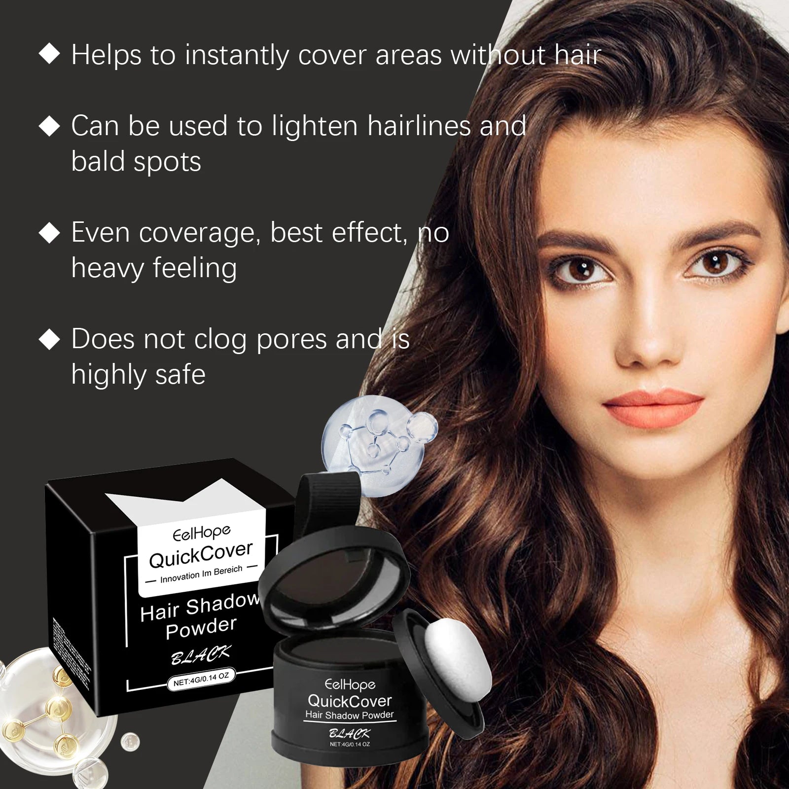 Black Hairline Powder Instant Cover Hair Root Long Lasting Waterproof Sweat Proof Natural Fit Waterproof Lightweight Nature Zpaxo
