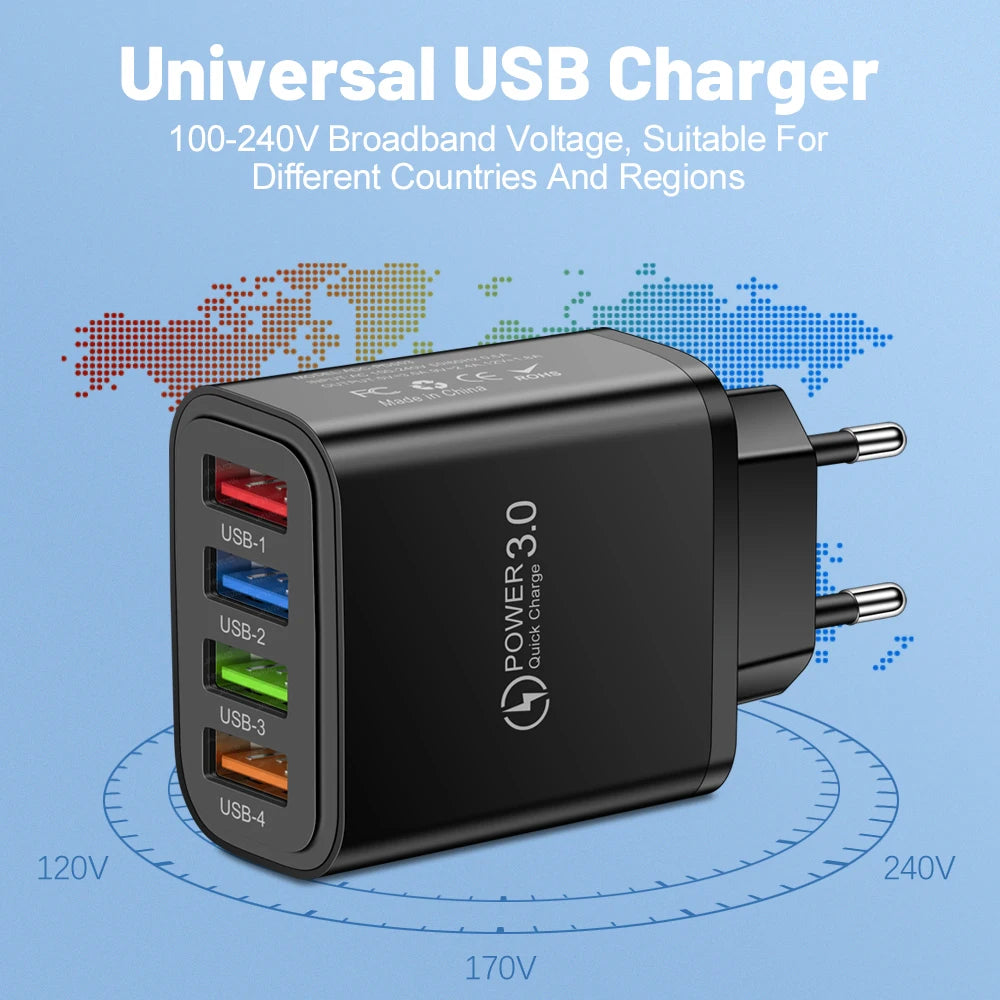 40W 4-Port USB Wall Charger QC 3.0 Fast Charging Adapter USB Wall Charger Zpaxo
