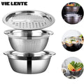 3 in 1 Vegetable Slicer Cutter Graters Drain Basket Stainless Steel Vegetable Salad Maker Bowl Kitchen Accessories Gadget Zpaxo As shown