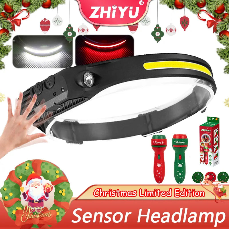 COB LED Headlamp – Motion Sensor, USB Rechargeable, 350 Lumens