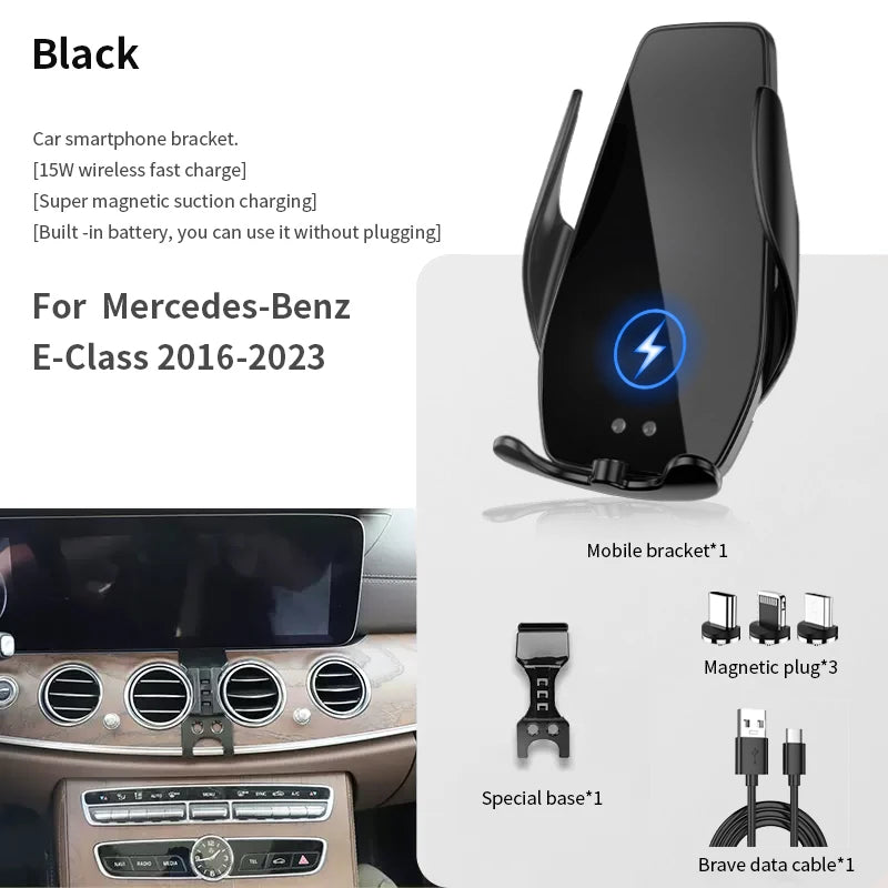 Car Phone Holder For Mercedes-Benz E-Class 2016- 2023 Block -type base wireless bares rack accessories Zpaxo For E-Class 16-23