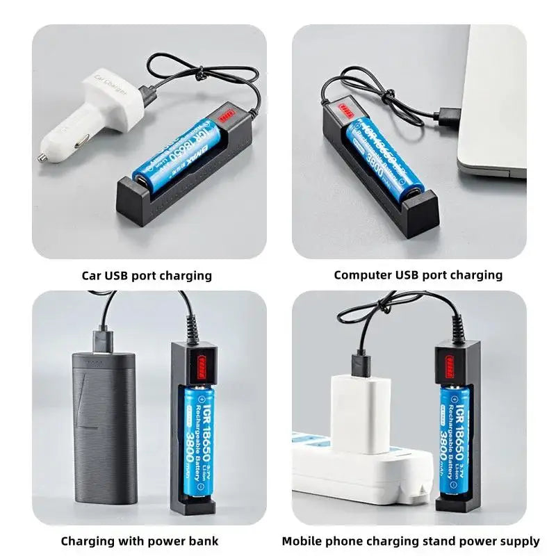1 Slot USB Charger Adapter 3.7V-4.2V Smart Chargering For Rechargeable Batteries 16340 14500 18650 26650 Lithium Battery Charger Zpaxo