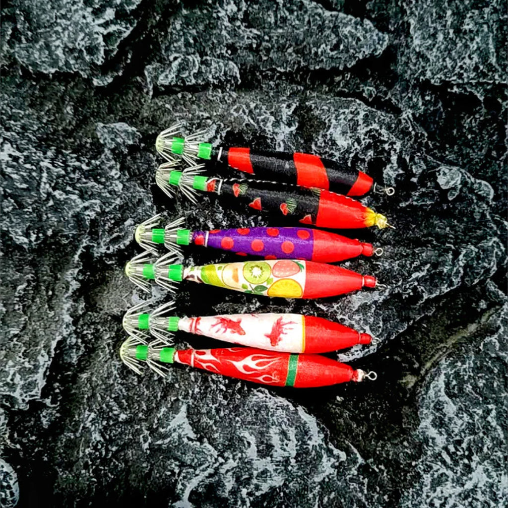 5-Pack Luminous Squid Jig Lures Size 4.0 – Multi-Color Octopus Hooks