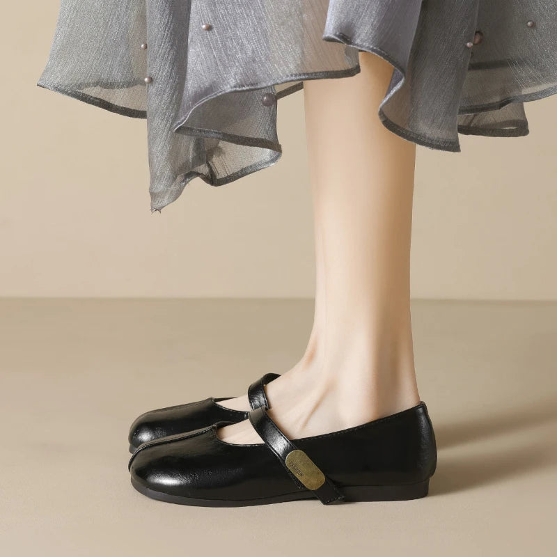 Women Round Toe Soft Sole Single Shoes 2025 Spring Flat One Strap Zpaxo
