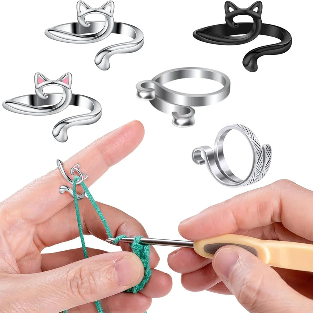 2pcs Adjustable Knitting Crochet Loop Ring Knittied Yarn Guide Finger Faster Holder Thimble Crocheters Thread Ring Sewing Tools Zpaxo