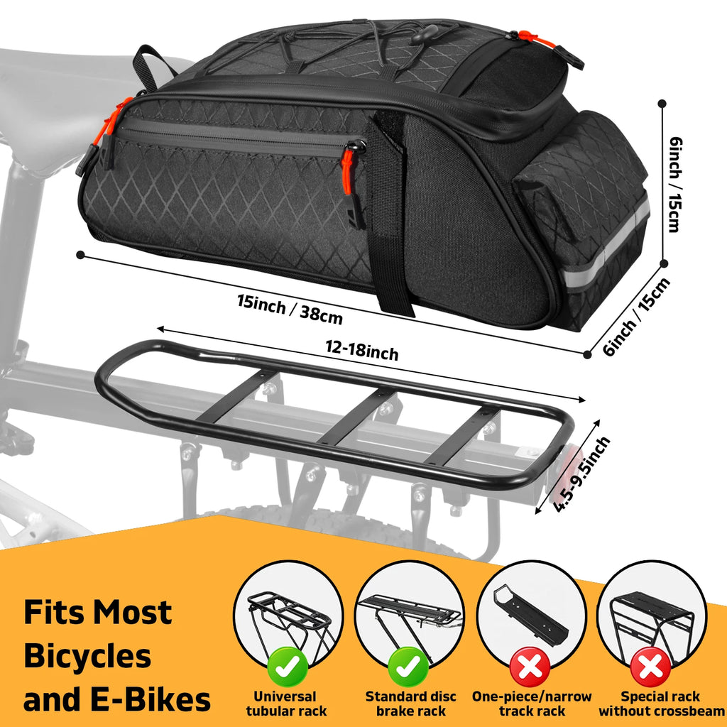 New Bike Trunk Bag Upgrade 900D 10L Large Capacity Anti-Tear Multi-Use Quick Install fixing Commuting outdoor Bicycle Accessory Zpaxo