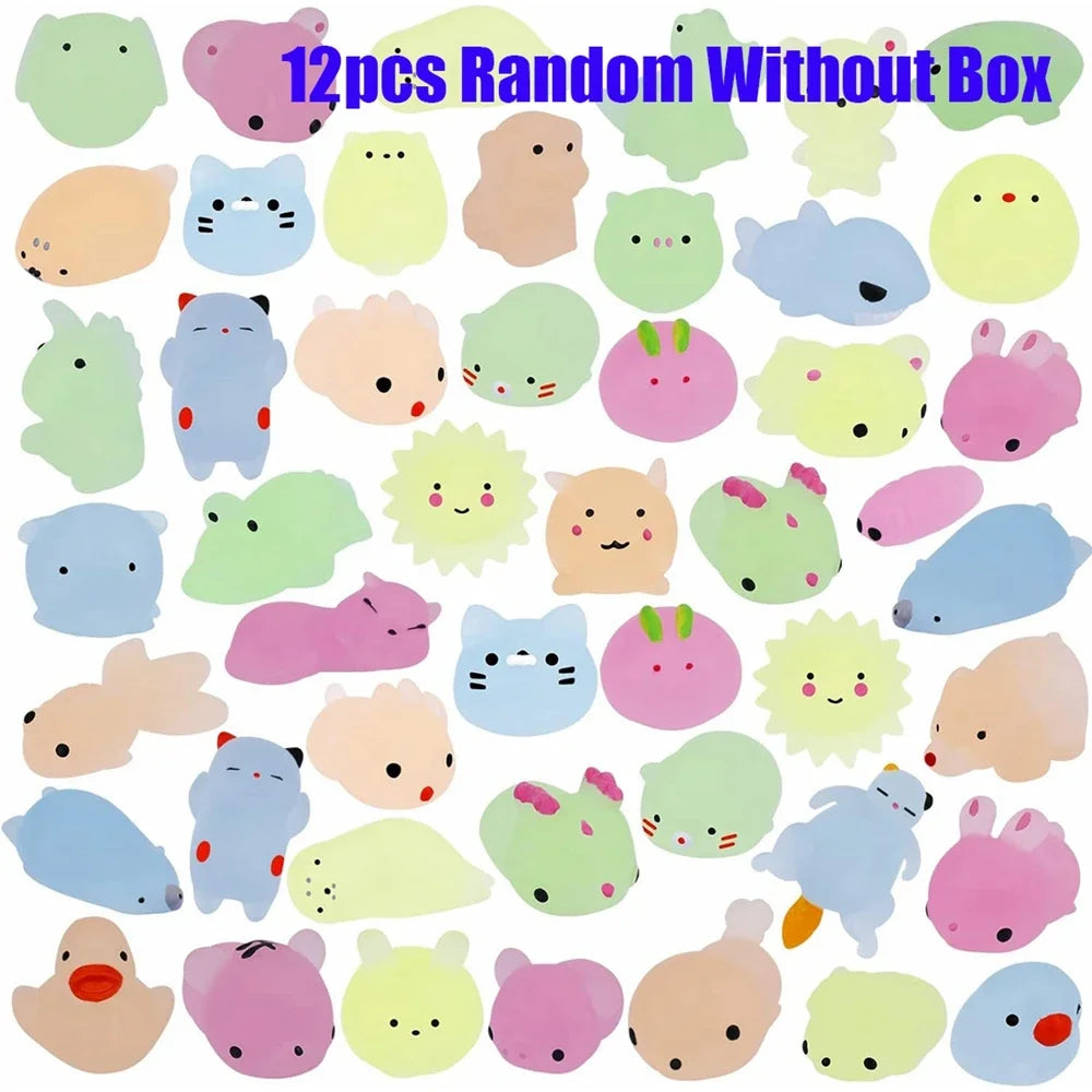 12 Kids Animals Toys Glow Dark Party Favors Stress Relief Squishy