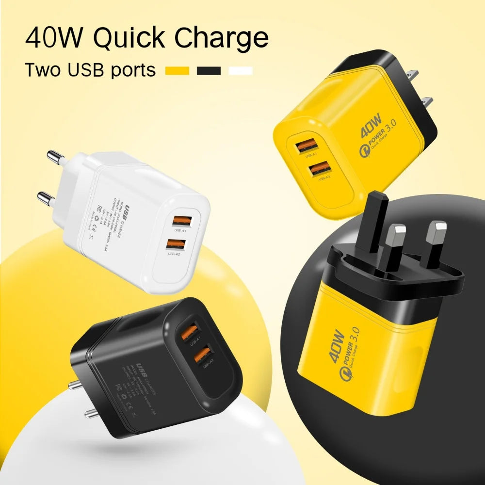 40W Dual USB Wall Charger – EU/US Plug, iPhone & Samsung USB Wall Charger Zpaxo