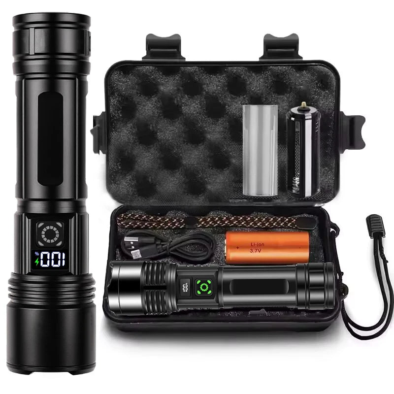 Mikenoon Rechargeable LED Flashlight – Zoom, 500m Beam, Digital Rechargeable Flashlight Zpaxo