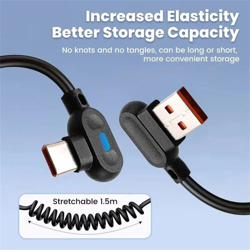 120W USB-C Elbow Retractable Fast Charging Cable | 6A USB-C Charging Cable Zpaxo
