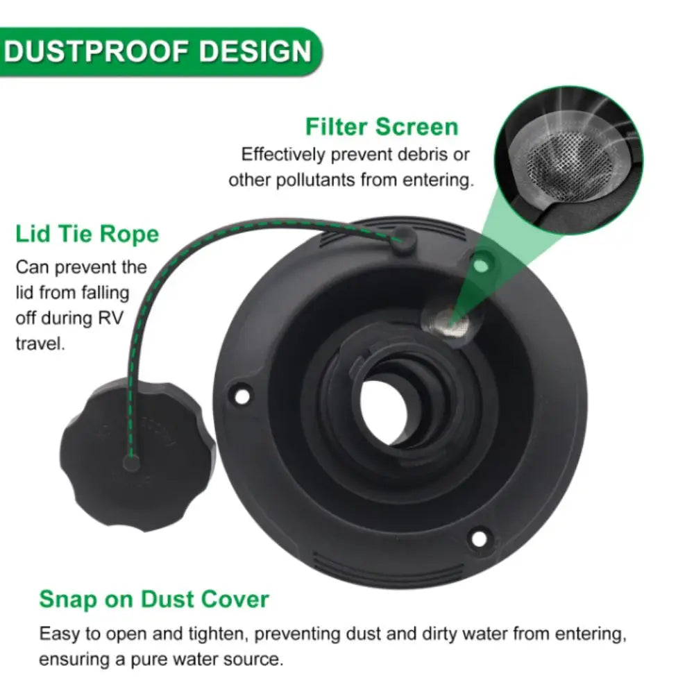 Black RV Gravity Water Inlet Plastic Round Fresh Fill Hatch Trailer Zpaxo